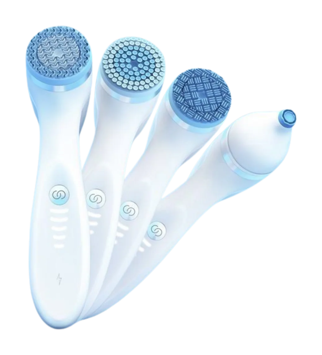 LumiSpa bleu avec différents embouts ciblés